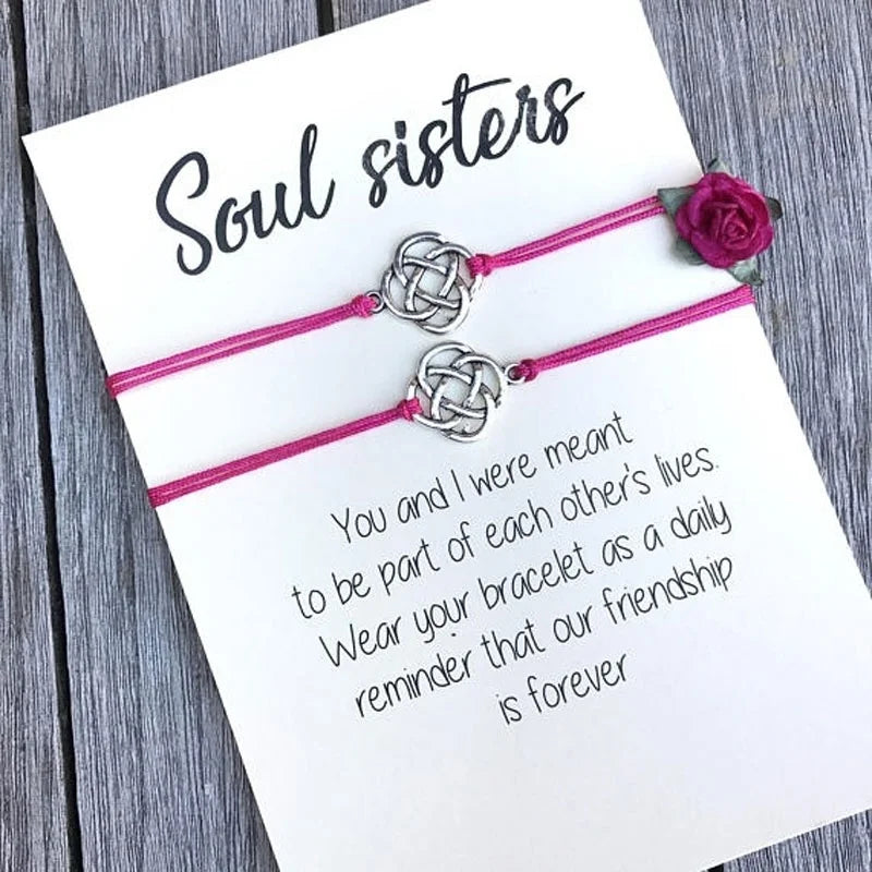 Friendship Gift Unbio Sister Un-biological Soul Sister Best Friend Infinity Compass Lotus Knot Heart Charm Couple Bracelet