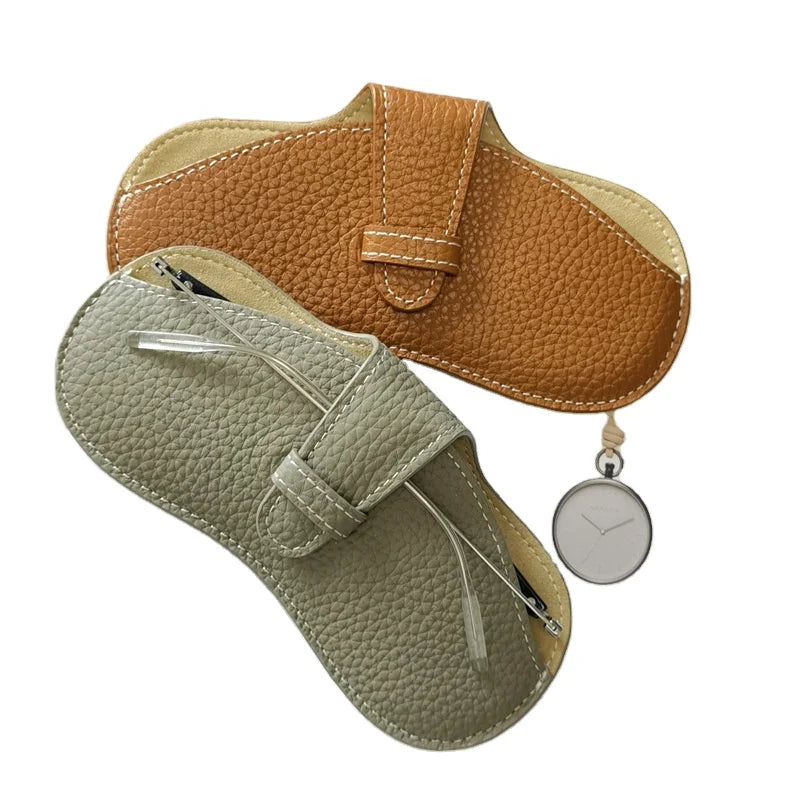 Unai Factory Custom Portable Genuine Leather Fashionable Box Hanging Hook Clip Sunglasses Pouch Glasses Case Custom Logo Color