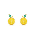 Small Exquisite and Cute Earrings 925 Sterling Silver Gold Plated Yellow Enamel Fruit Lemon Stud Earrings