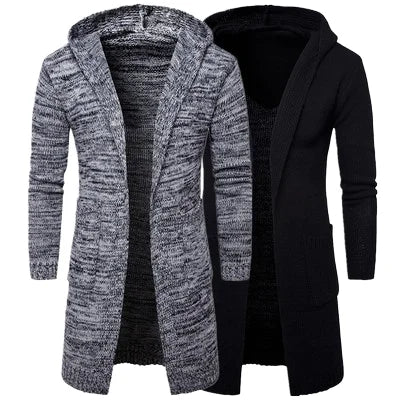 2025 New Style Men's Long Sleeves Knitwear Coat Autumn Winter Long Length Cardigan Hoodie Sweater Wholesale Plus Size Button