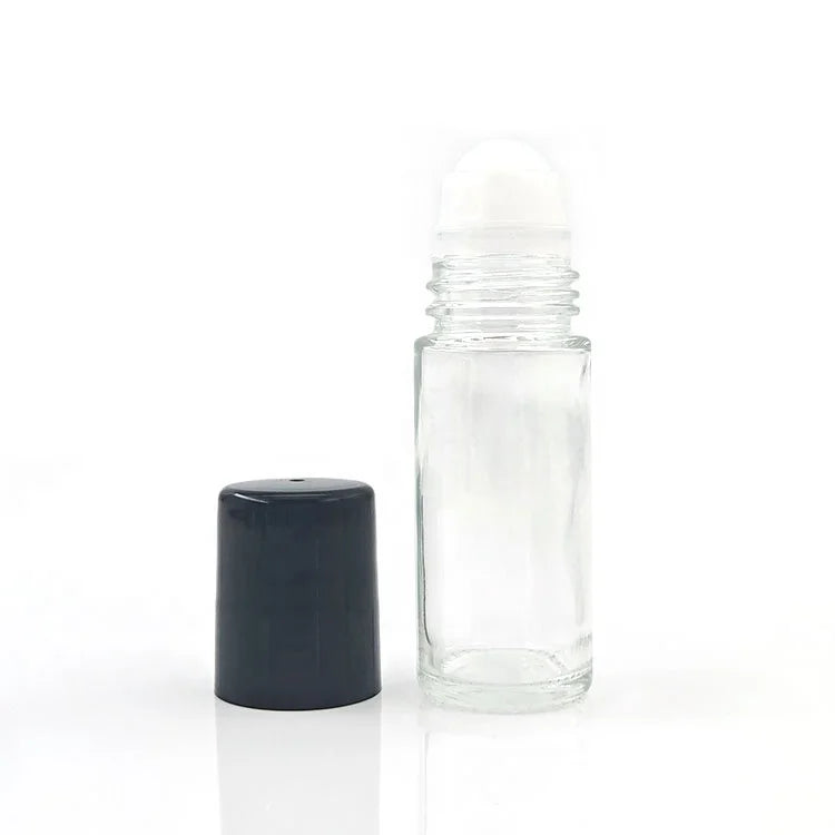 Blank Clear Round Cylinder Perfume Roll-On Deodorant Bottle Massage Ball Empty Glass Essential Oil Roller Bottle With Screw Cap