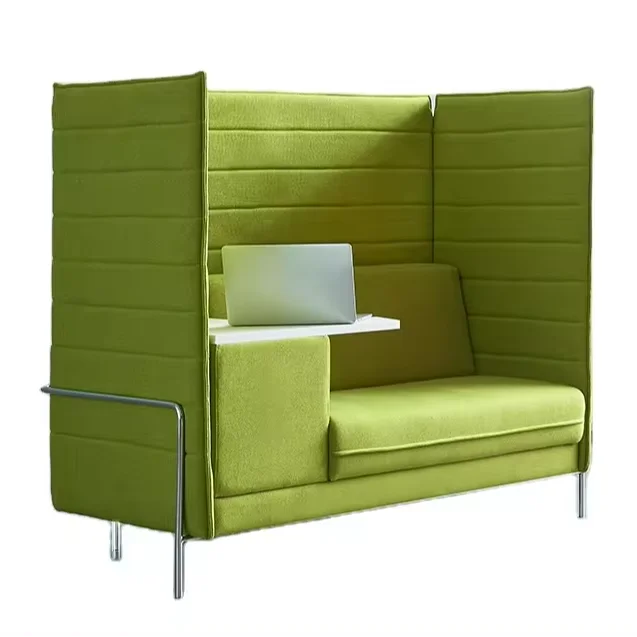 Modular Design Metal Frame Office Library Single Person Booth with Writing Armrest Privacy Acoustic Sofa Booth Office Cubicle