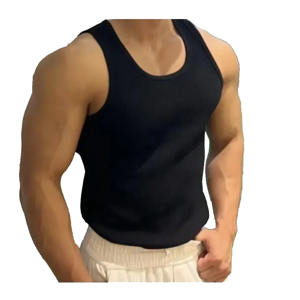 Men's Fitness Tank Tops Blank Sleeveless T Shirt Custom O-neck Vest Loose White Undershirt Black