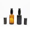 OEM glass cosmetic 50ml 100ml black uv amber essential oil dropper bottle  perfume oil lotion spray/pump bottle with plastic lid