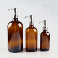 250ml 500ml 1000ml Classic Amber Round Refillable Glass Lotion Shampoo Bottle with Sliver Pump