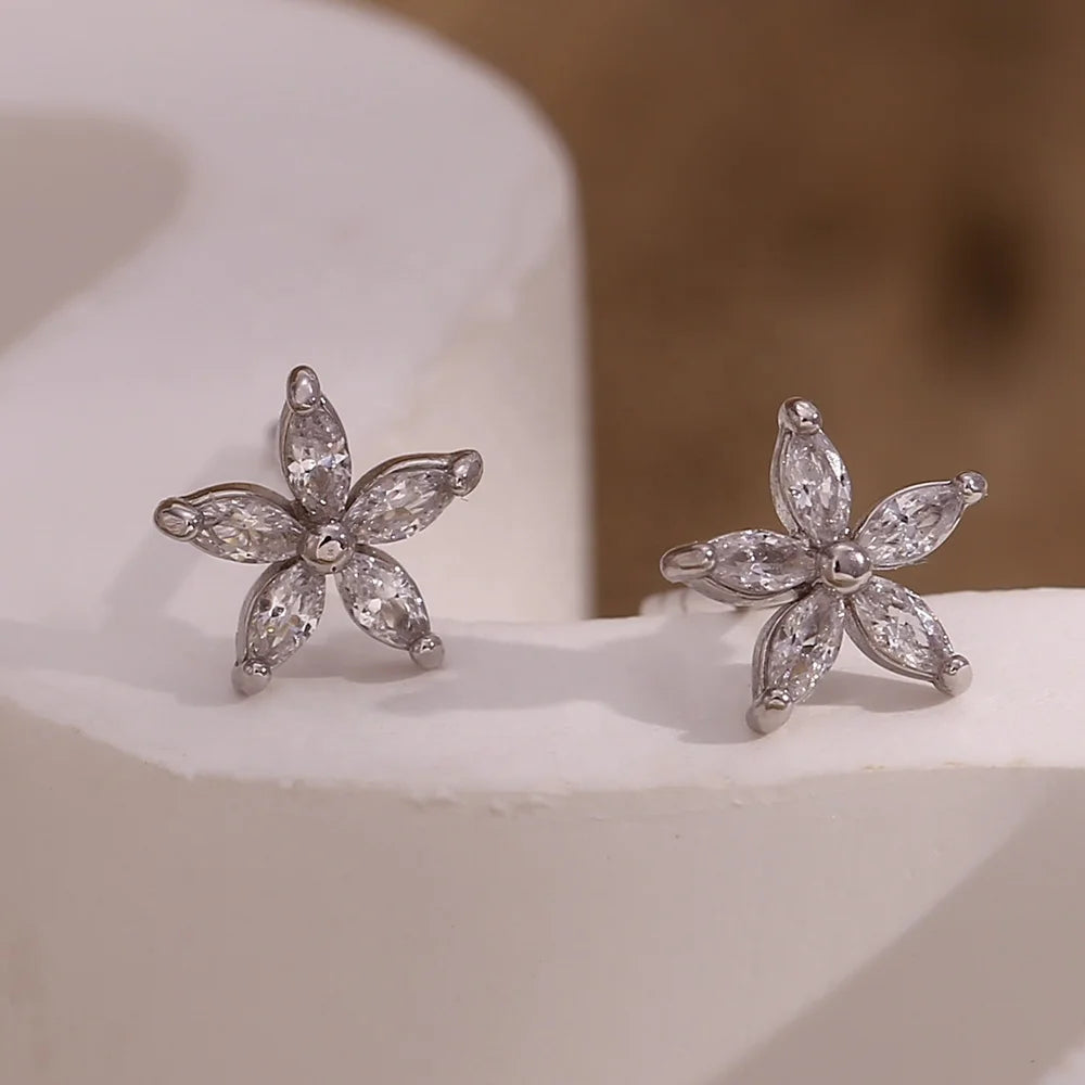 Minimalist Rhodium Plated 925 Sterling Silver Flower Earring Popular Minimalist 925 Sterling Silver Earrings