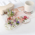 Drink Coasters Flower Cup Mat Epoxy Resin Pressed Flower Coasters with Colorful Natural Floral Reusable Round Kitchen Utensils