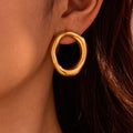 Waterproof Hollow Statement Earrings Women Fashion Jewelry 18K Gold Plated Stainless Steel Round Chunky Bold Hoop Earrings