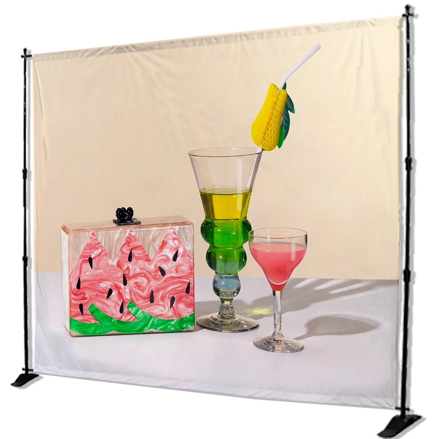 8x8ft Adjustable Step Backwall Repeat Backdrop Banner Stand with Polyester Banners Aluminum Frame for Wedding Party Advertising