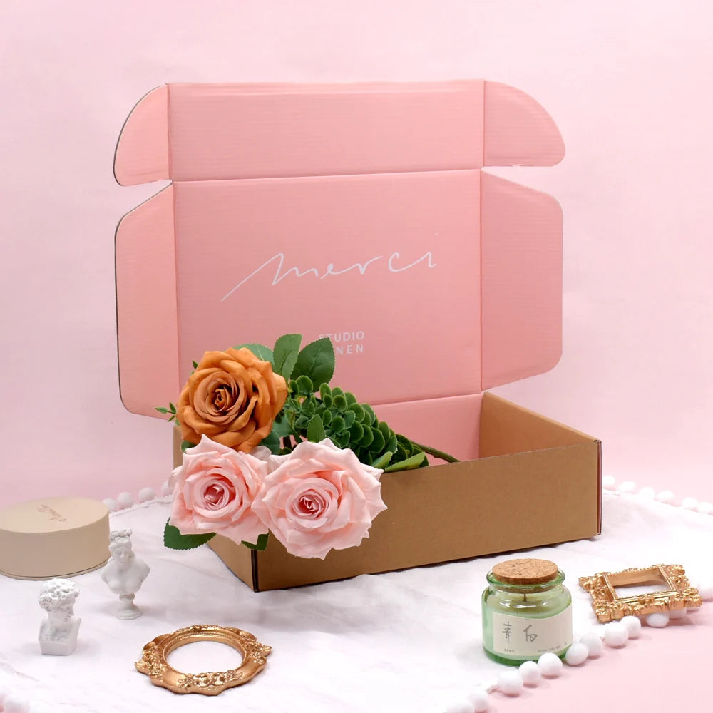 Luxury Custom Logo Light Pink Paper Corrugated Cardboard Shipping Mailer Boxes Packaging With Logo for Small Business