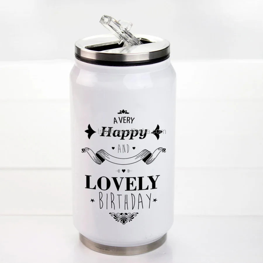 Topjlh Sublimation Stainless Steel Cola Beer Soda Tumbler Personalized Design Printed With Flip-up Straw Double Wall Travel Mug