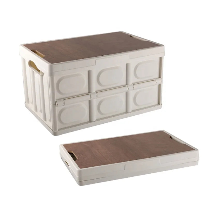 Functional Foldable Multipurpose PP Storage Box Lid Rectangular Shape Space-Saving Stackable Organizer Household Camping 30-55L