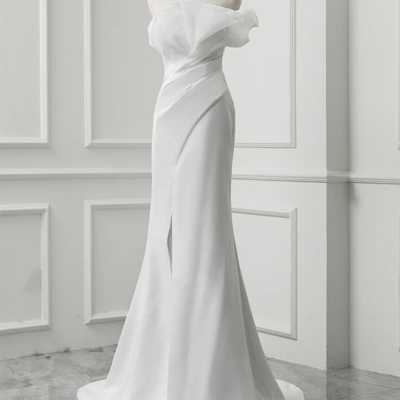 Jancember Qd06203 Mermaid Satin Sweep Train Sleeveless Wedding Dress