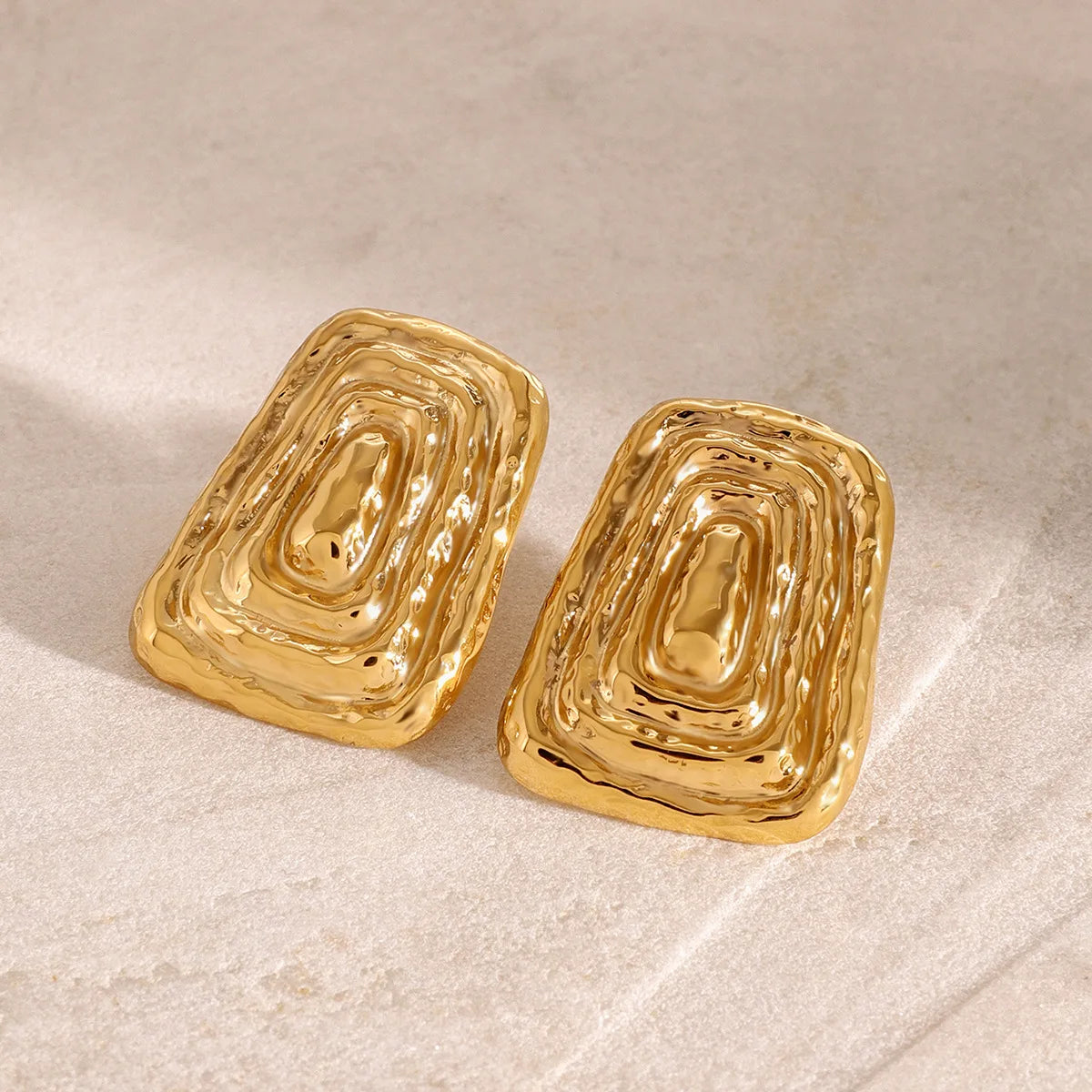 Ilona Vintage Hammered Geometric Statement Earrings 18K Gold Plated Stainless Steel Waterproof Hypoallergenic Studs for Women