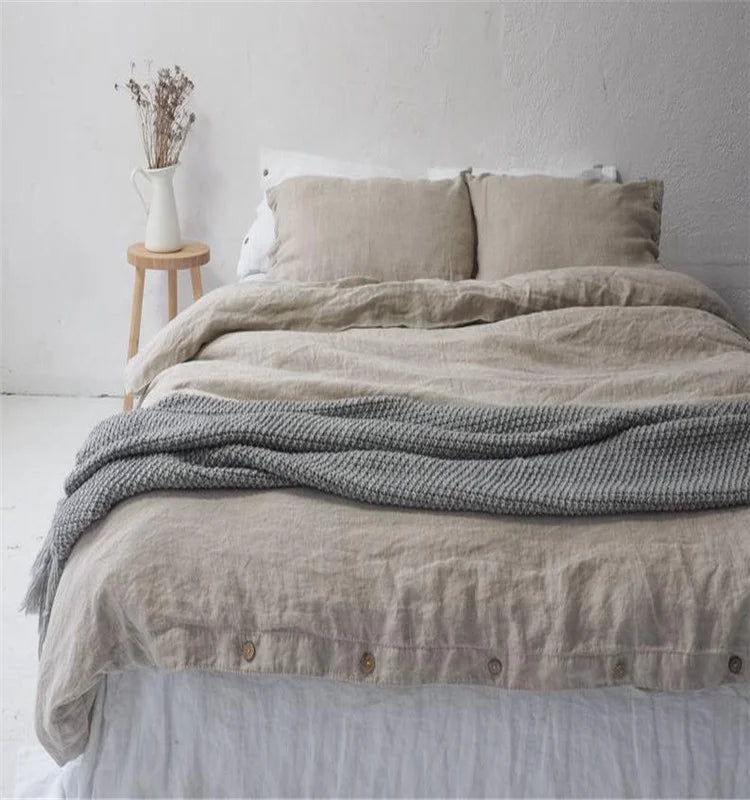 Wholesale French White Luxury Pure Linen Duvet Cover Set Linen Bedding Set