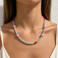 Handmade Boho Design Multi Stone Beaded Stainless Steel Waterproof Clasp Freshwater Pearl Necklace Women and Girls Jewelry