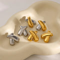 2025 Trendy Stainless Steel Gold Plated Jewelry Chubby Twisted X Shape Chunky Gold Two Tone Cross Earring Stud Earrings