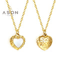 Ason Fashion Jewelry Dainty Vintage love 18K Gold Plated Stainless Steel Texture Heart Shaped Shell Pendant Necklace for Women