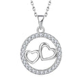 Hot Selling Sterling Silver Heart Round Combine Pendant Exquisite Clear Cz 925 Silver Heart Charm Necklace