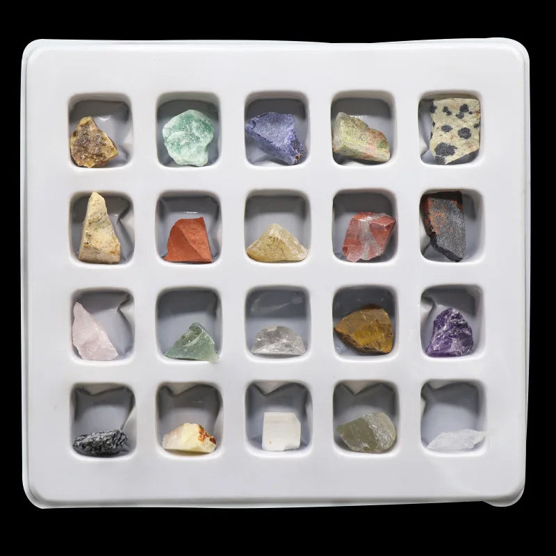 Natural Raw Rough Stone & Mineral Kit 20 Types of Unpolished Rock Specimens for Kids Science Education