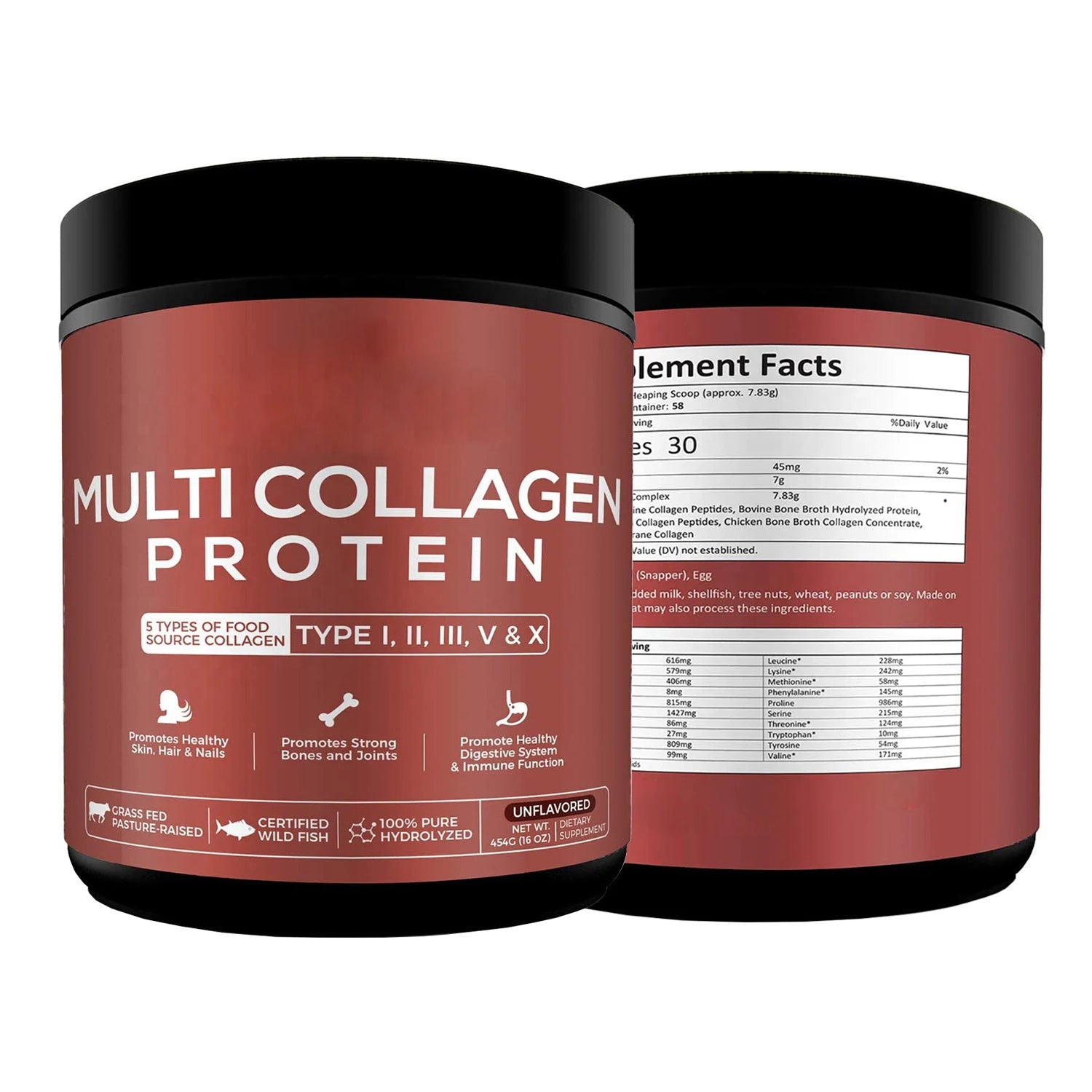 OEM ODM Unflavored Organic Vegan Friendly Wild Fish Collagen Peptide Powder For Promote Healthy Hair Skin Nails Joints Bones