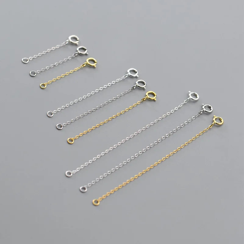 30mm 50mm 80mm Flat Cable Chain Extender Sterling Silver Chain Extensions With Spring Clasp for Jewelry Making Supplies
