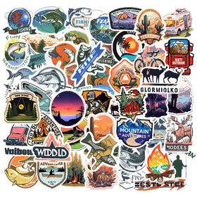 Newly 50PCS cool outdoor travelling adventure hiking camping go fishing sticker