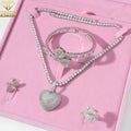 Wholesale Trendy Women's Iced Out Heart Style CZ Bling Bling Tennis Link Chain Set Baguette Bangle Big Heart Pendant for Parties