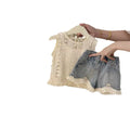 Korea Summer Girls Clothing Sets Kids Hollow t Shirt Vest Denim Shorts 3pcs Clothes Set