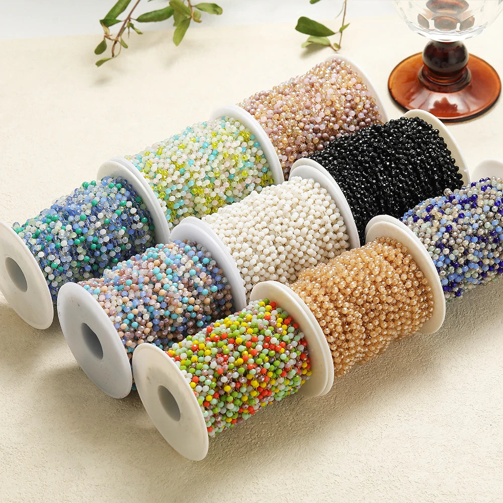 Fashion Stainless Steel 3mm Crystal Glass Beads Chains for DIY Jewelry Making Necklace Crafts Bracelet Accessories