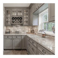 NICOCABINET European Design Glossy Kitchen Cabinet Set Wooden Doors Quartz Stone Island Countertop Sink Backsplash Plywood