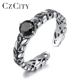 CZCITY Adjustable Woman Latest Design Geometric Jewelry Leaf Finger Silver 925 925Sterling Lady Ring