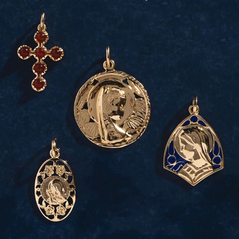 Diy Jewelry Color Retention Stainless Steel Geometric Accessories Vintage Red Cross Virgin Mary Pendant for Jewelry Making