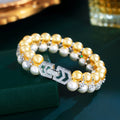 Gorgeous Jewelry Cubic Zircon Pave Bridal White and Gold Color Imitation Big Pearl Bracelet for Women Banquet Luxury Accessories