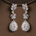Huitan Elegant Women's Geometric Long Water Drop Zircon Earrings Wedding Engagement Full Zirconia Inlaid Bridal Pendant Earrings