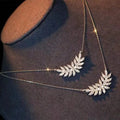 Huitan Delicate Female Clavicle Chain Leaf Micro Pave Designed Dazzling Zircon Pendant Necklace 925 Silver Plating Necklaces