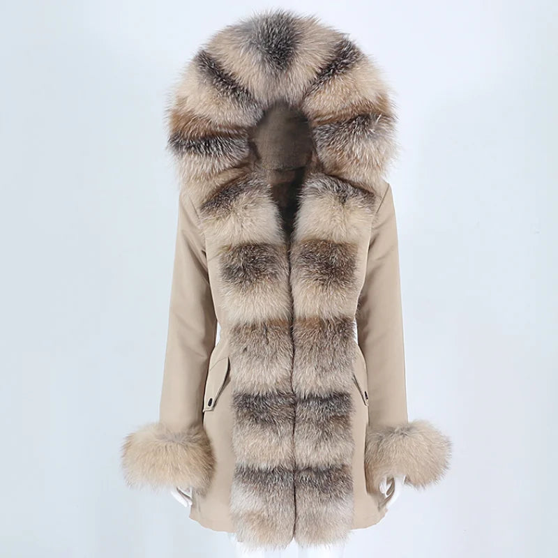 OFTBUY 2024 Waterproof Winter Jacket for Women Real Fur Coat Natural Real Fox Raccoon Fur Hood Detachable Long Zipper Windproof