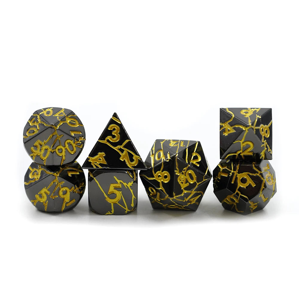 Customizable Logo Gold Number Crack Black Dice Set for Dungeons and Dragons RPG Made of Zinc Alloy-Factory Wholesale