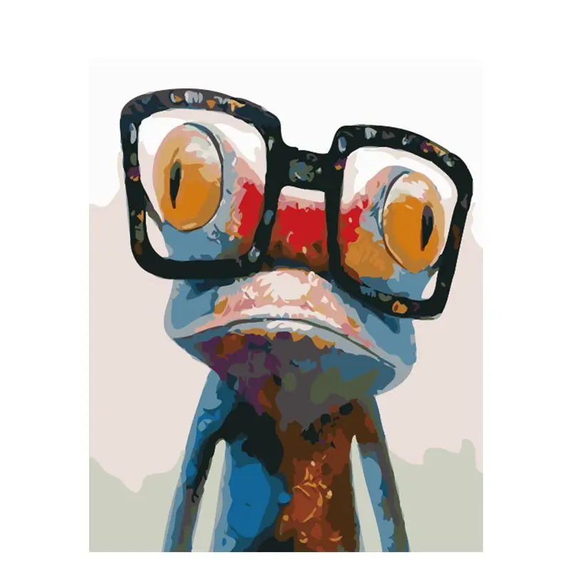 For CHENISTORY 99003 Kids Linen Digital Painting by Numbers Handpainted Frog with Glasses No Frame Animal Subject