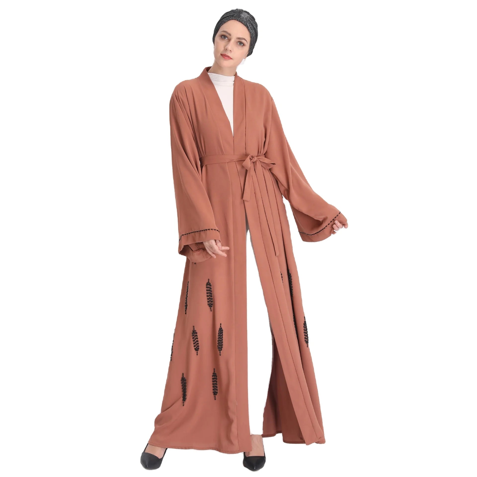 MANNI Handmade Beaded Abaya Kimono Style Cardigan Women Muslim Eid Turkey Dubai Long Front Open Abaya