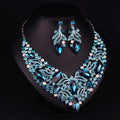 Teardrop Cluster Dangle Earrings Set for Wedding Women Jewelry Set Rhinestone Crystal Green Bride Statement Choker Necklace