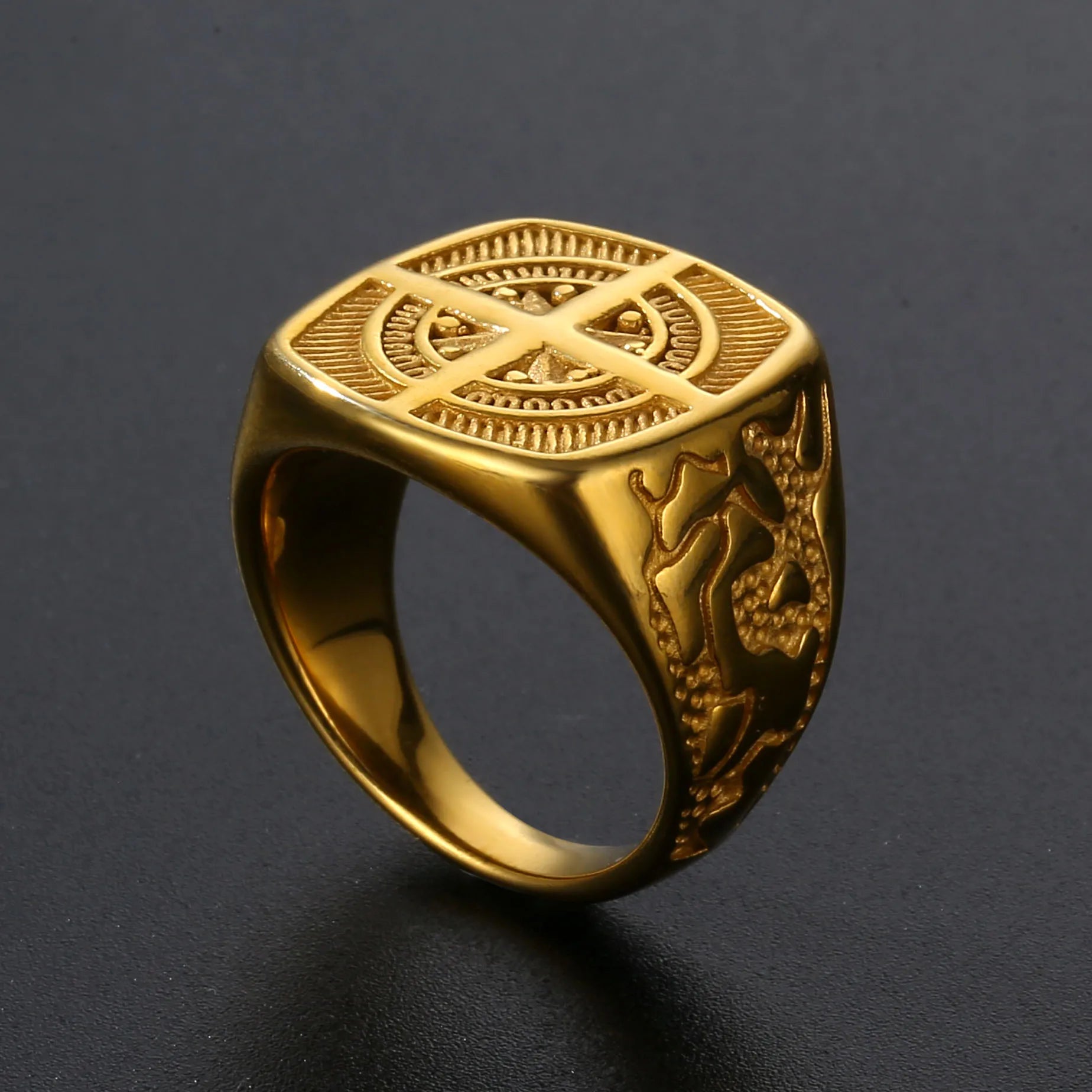 New Design Waterproof Vitruvian Man Rings Custom Jewelry Hiphop Punk Compass Ring for Men 316L Stainless Steel Ring