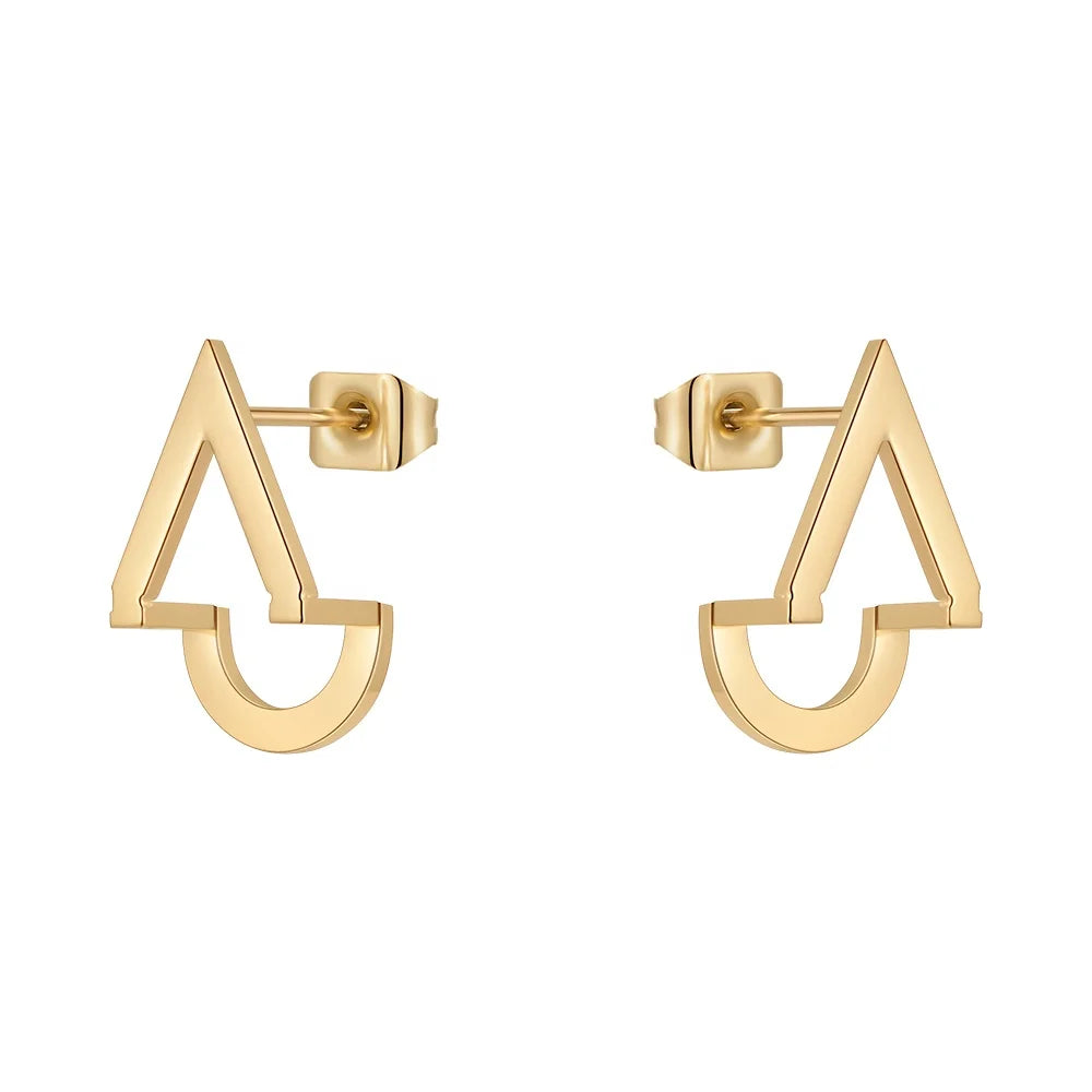Hypoallergenic PVD 18K Gold Plated Stainless Steel Geometric U Shape Triangle Combination Stud Earrings for Women E221452