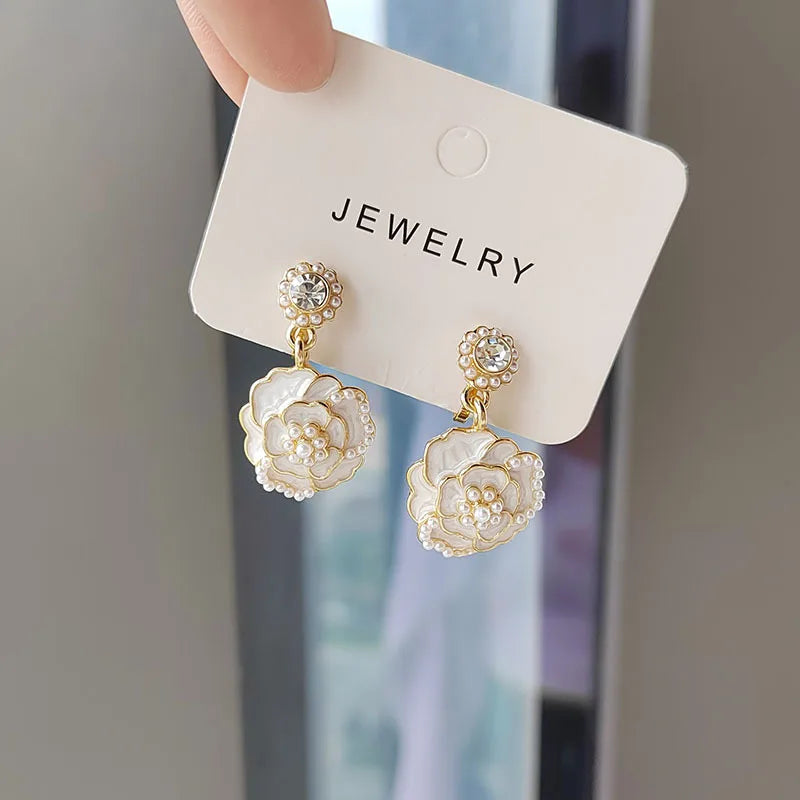 925 Silver Needle Camcha Pearl Earrings for Women South Korea Dongdaemun Earrings