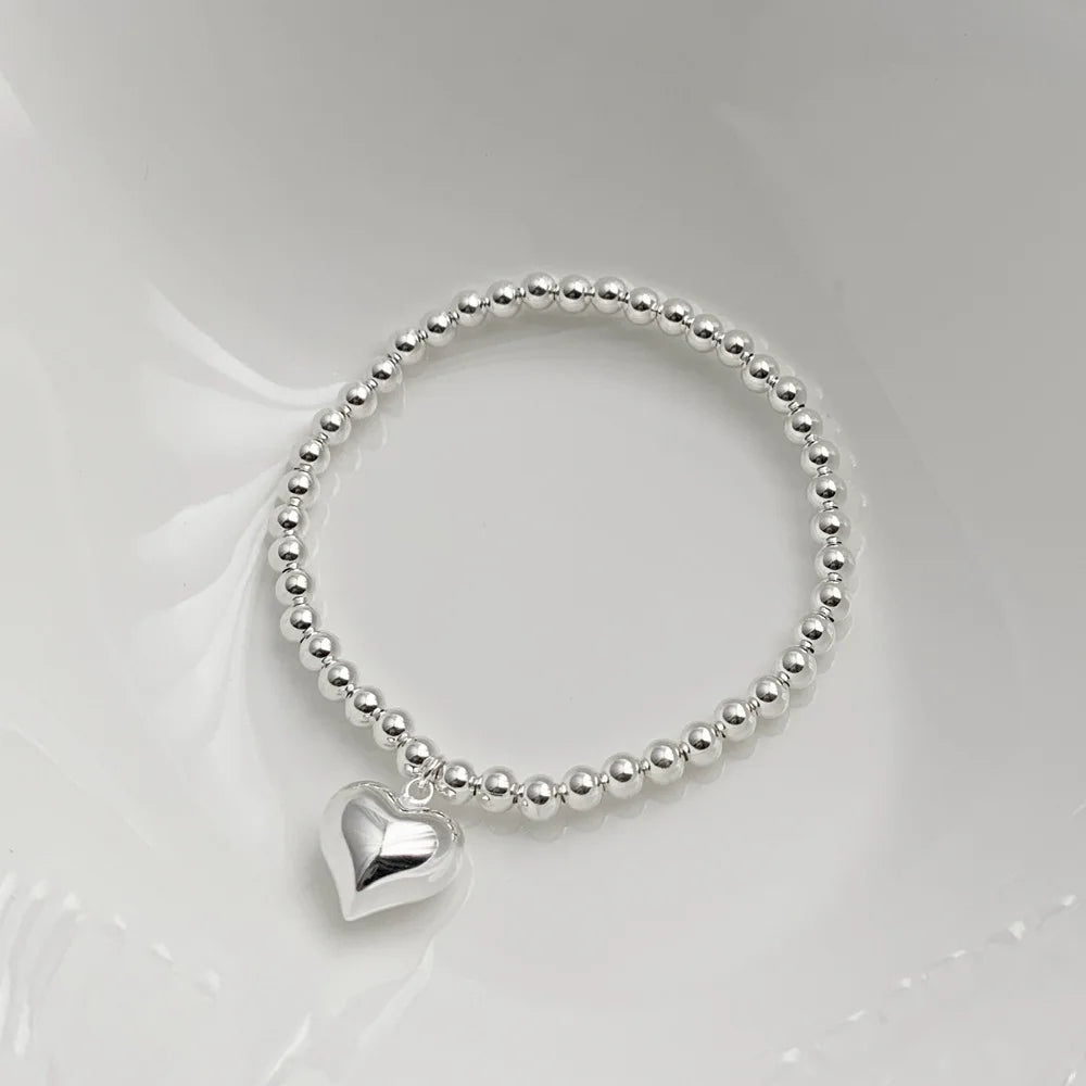 Ins Design 925 Sterling Silver Handmade Round Beads Bracelets Lovely Cute Heart/Bean/Square Smile Charm Women Bracelets Jewelry