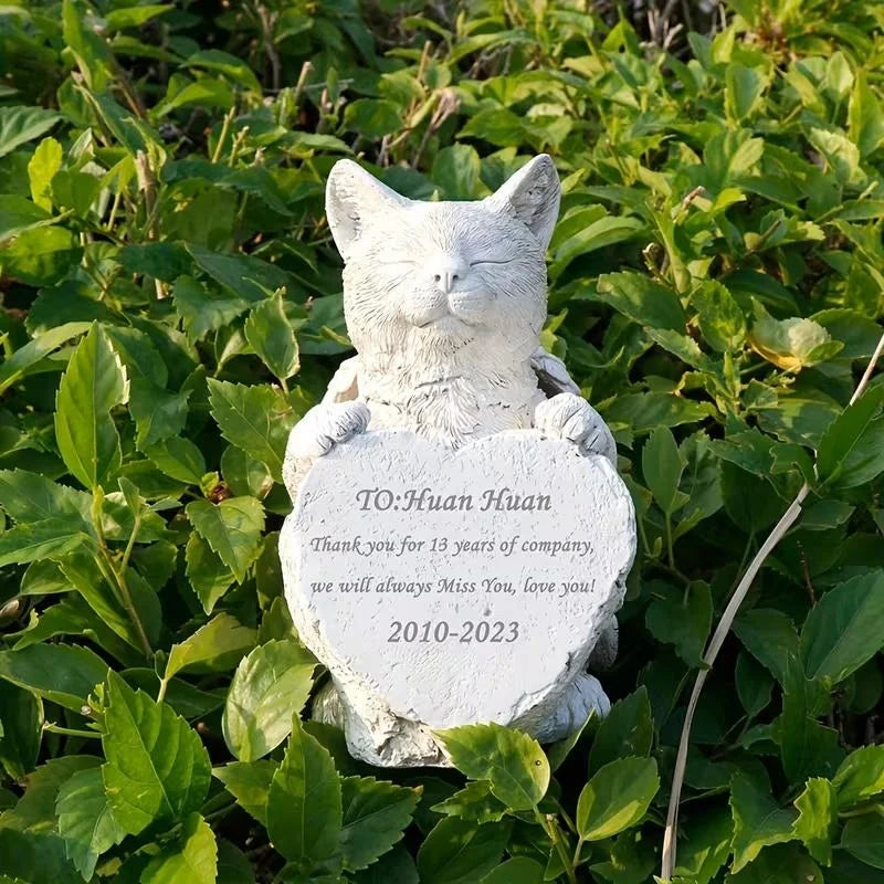 White Beige Resin Cat-shaped Pendant Engraved Words Handmade Hand-painted Fashion Irregular Shape Pet Memorial Statue Holiday