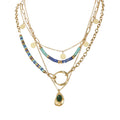 2023 Newest XL Charm Multilayer Necklace for Women Girls Trendy Cute Turquoise Beaded Steel Chain With Plated Stainless Steel