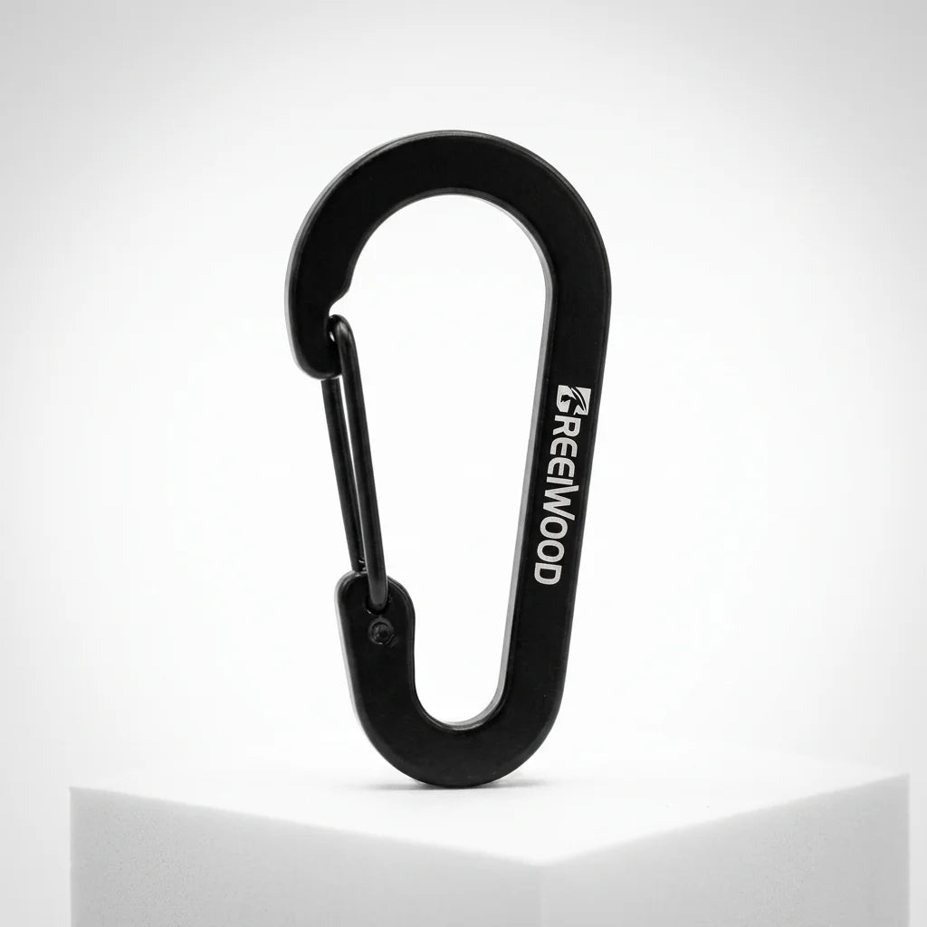 Custom Logo Camping 61MM Matte Black Metal Calabash Shaped Carabiner Aluminum Alloy Flat Spring Durable Hooks