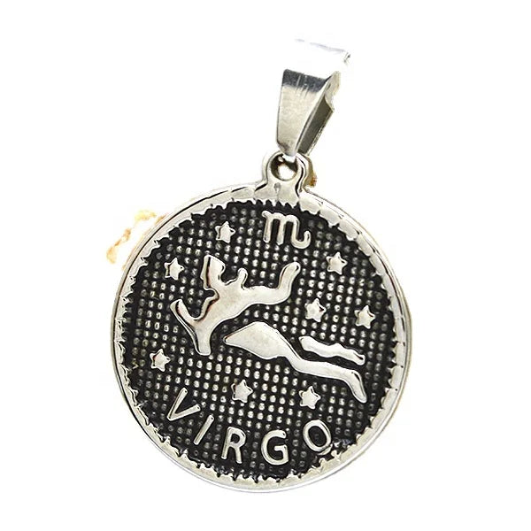 Wholesale 2024 New Personalized Classic Children's 12 Horoscope Virgo Charm Stainless Steel Round Necklace Pendant for Unisex