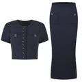 Vintage French Style Lady Knit Suit O-neckline Short Sleeve Single-breasted Short Cardigan Midi Pencil Skirt Women Knit 2 Pieces